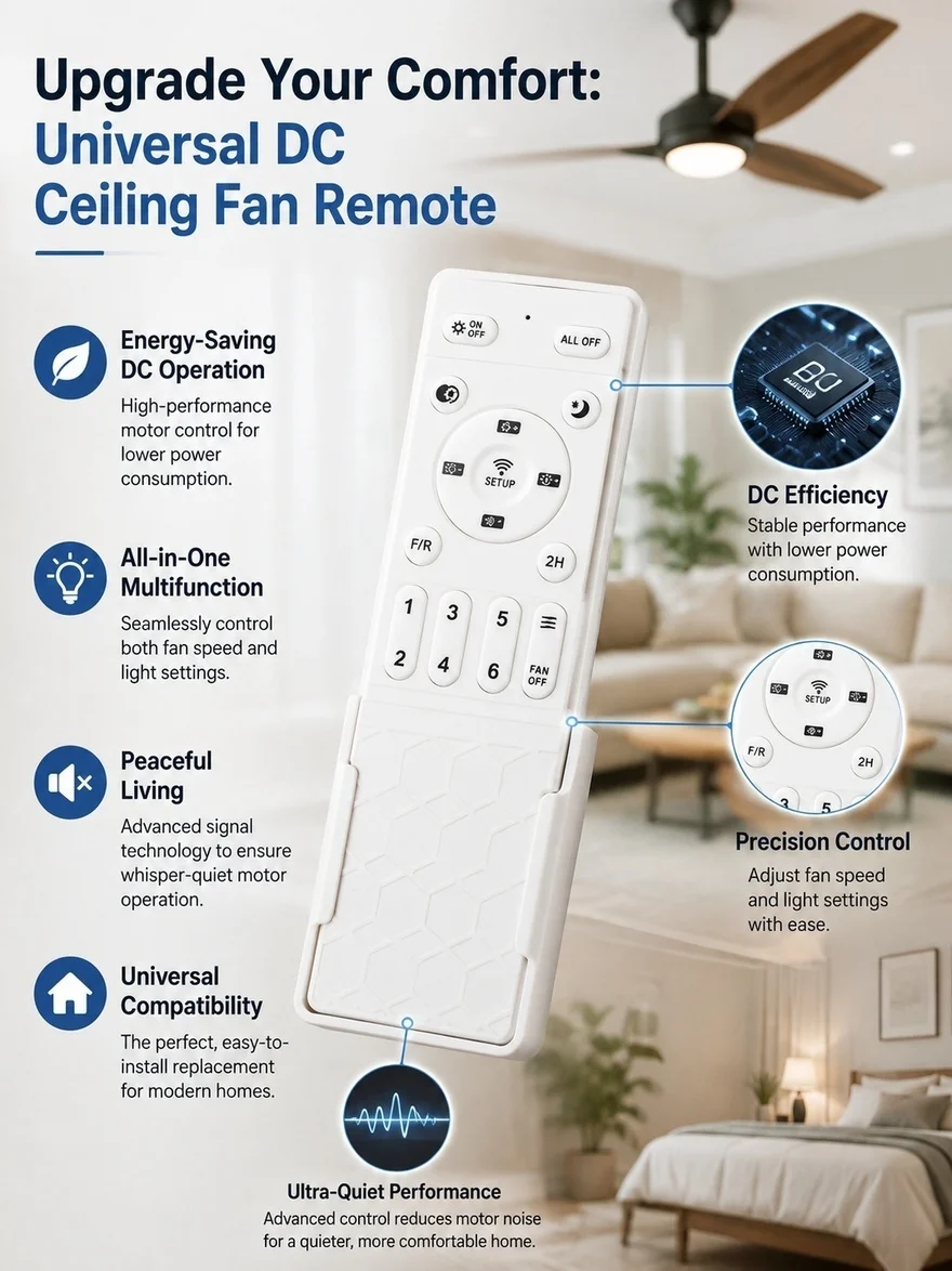 1Set Dc Motor Controller Universal Ceiling Fan Remote Wireless Speed Control Light Adjustment Bedroom Living Room Fan Parts