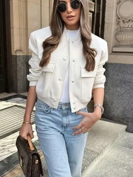 HH Vintage Solid Long Sleeve Bomber Jacket Spring Women Casual Coats Streetwear 2023 Female Elegant Lapel Zipper Jakcet