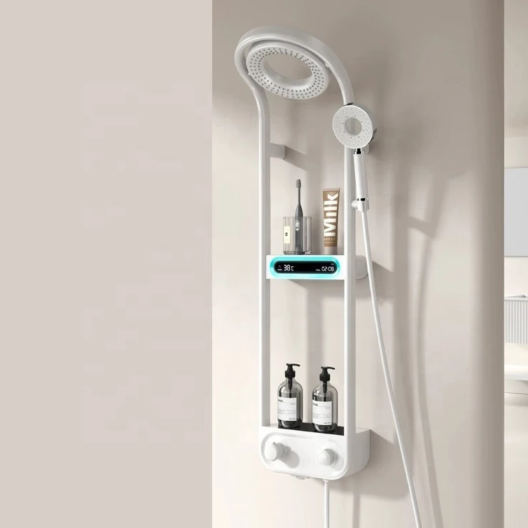 

Умный новый гидроэлектрический светодиодный цифровой смеситель для душа, настенный латунный набор для ванны, спа-набор, атмосферный свет, струйный дождь, узор, хром