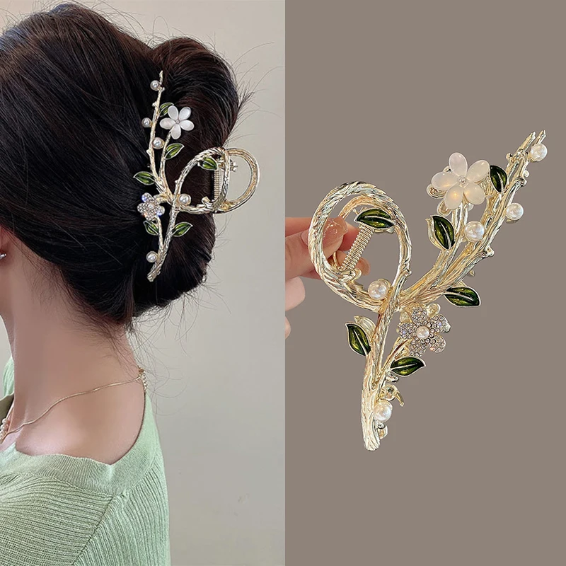 New Flower Branch Hair Accessories For Women Hair Clips With Rhinestone Oil Drops And Metal Hair Clips