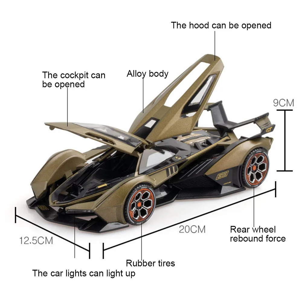 1/22 V12 스포츠카 모델 비전 VGT 그란 투리스모 합금 컨셉 다이캐스트 금속 시뮬레이션 장난감 모델 자동차 어린이 생일 선물