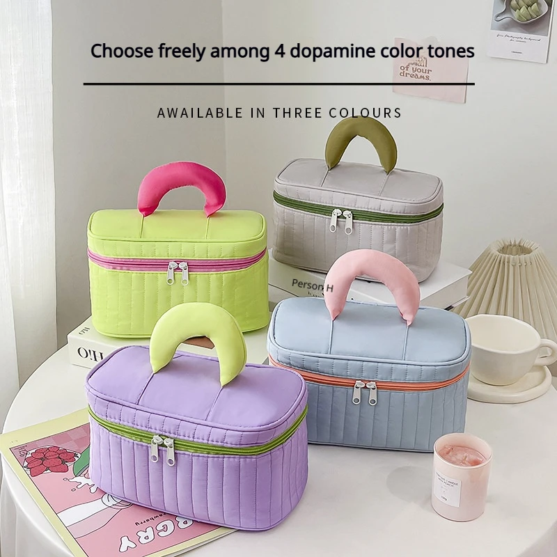 Macaron color blocking makeup bag, large capacity toiletry bag, portable storage bag for business trips, niche design cosmetics