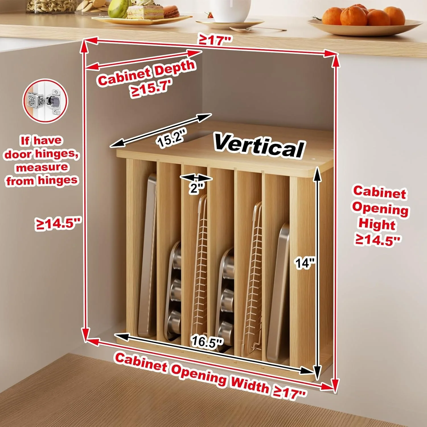 Divisori per vassoi in legno a 7 livelli per armadi Analizzatore per fogli di biscotti per pentole, padelle, teglia da forno Anizer per documenti Stora