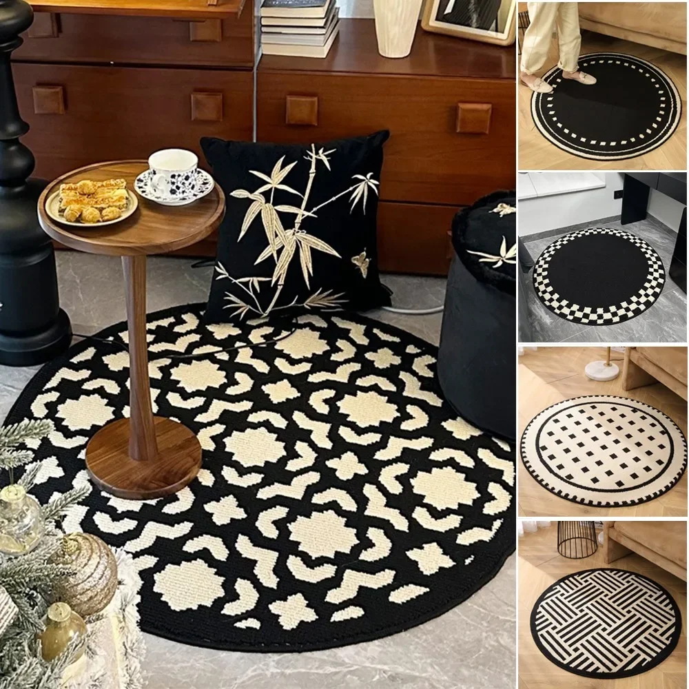 

1PC High Luxury Round Carpet Living Room Geometric Ethnic Bedroom Anti-slip Vintage Floor Mat Home Decoration Living Room Carpet