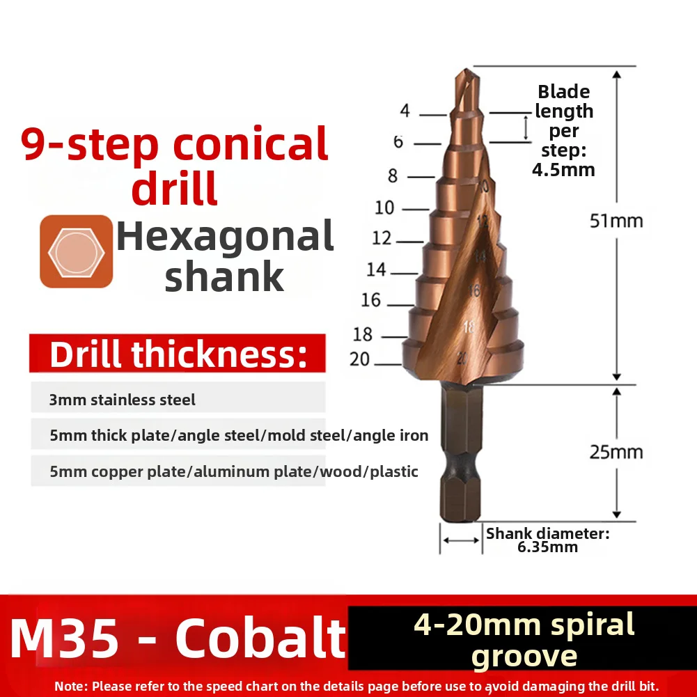Precision For M35 Cobalt Step Drill Bits 12 Sizes 4-13mm For Stainless Steel And Metal Double-Edge Fast Drill Hex Shank