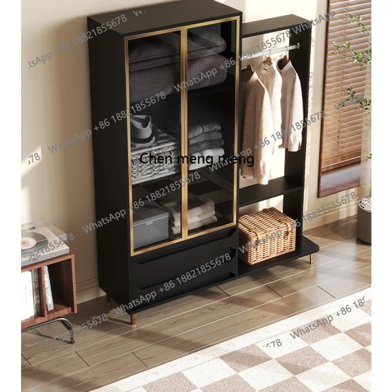 

New Chinese style medieval style household solid wood against the wall bedroom wardrobe hanging clothes rod storage layered baff