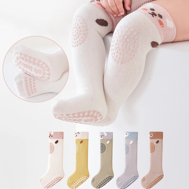 

Весенние детские гольфы для новорожденных с милым рисунком 0-1 года, противоскользящие гольфы для мальчиков и девочек, длинные носки в пол для младенцев