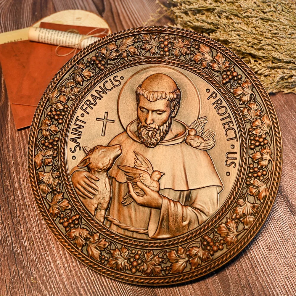 

Religious Saint Francis Figure Icon Decor ,Wooden Carving Crafts Home Holy Statues Gifts