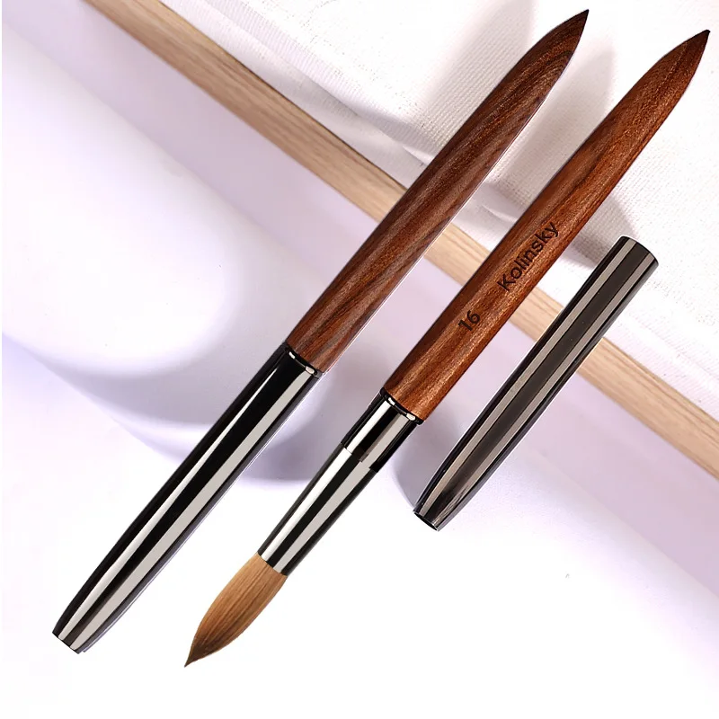 100% コリンスキー毛ネイルアートブラシ アクリルUVジェルカービングペンブラシ 液体パウダーDIYネイルペイント描画ツール サイズ2-18