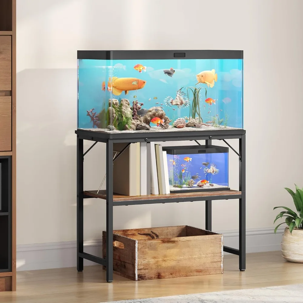 

30 Gallon Fish Tank Stand, Aquarium Stand with 2-Tier Storage Shelves, Heavy Duty Breeder Turtle Terrarium Stand Rack for Home O