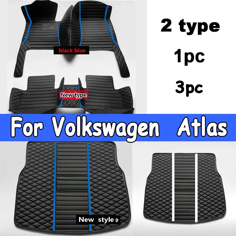 

Car Mats For Volkswagen VW Atlas Teramont CA1 2017~2022 Auto Interior Parts Floor Rug Carpet Luxury Leather Mat Car Accessories