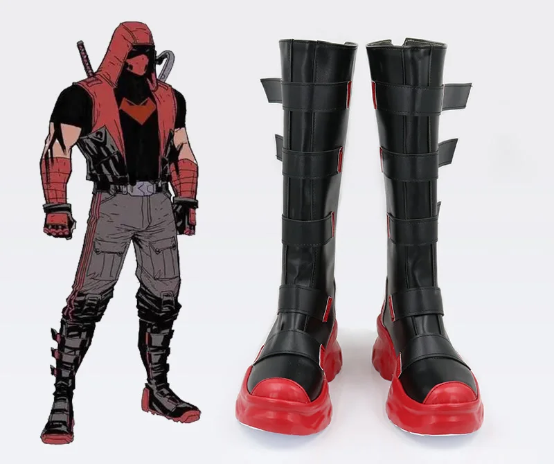 Jason Todd Cosplay Shoes Red Black Handmade Boots Faux Leather Boots Carnival Party Halloween Boots