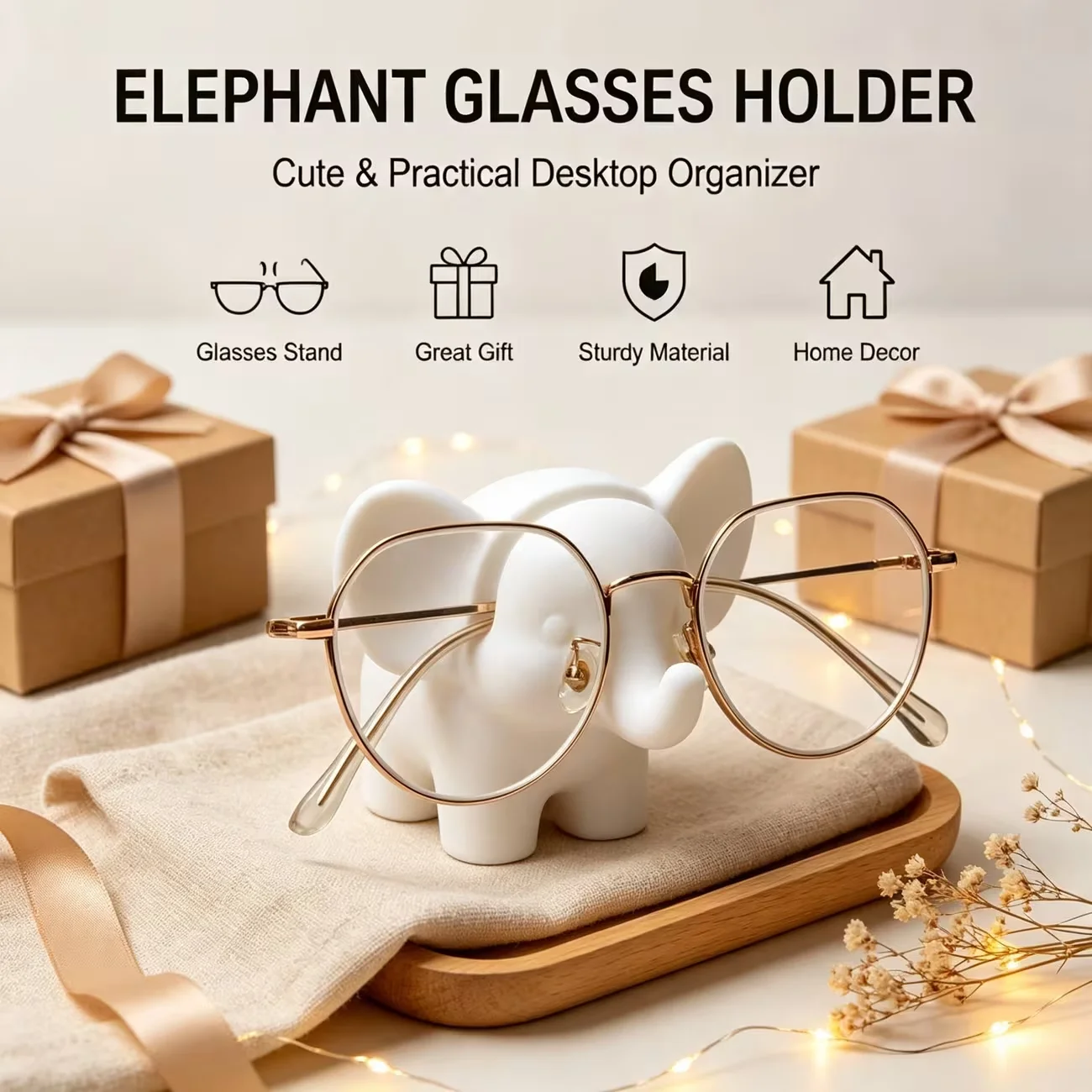 Cute Elephant Glasses Holder Eyeglasses Stand Desktop Organizer Home Table Decor Gift for Friends Family