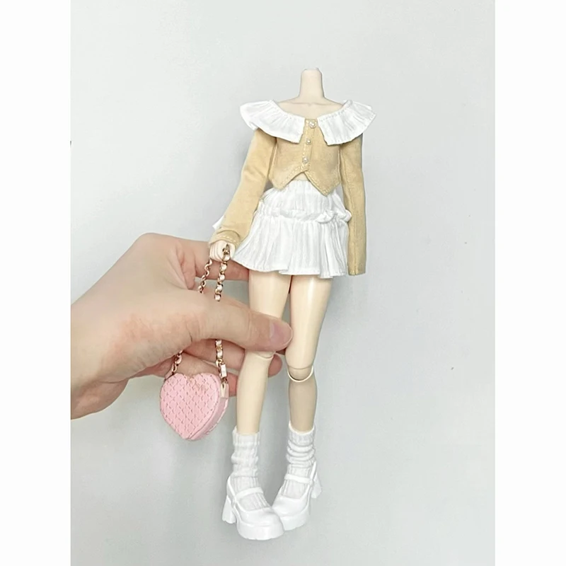 New Blythe Clothes Flounce Collar Tops Long Sleeved Slit T-shirt White Pleated Mini Skirt for Blyth OB24 Pullip 1/6 Doll Outfit