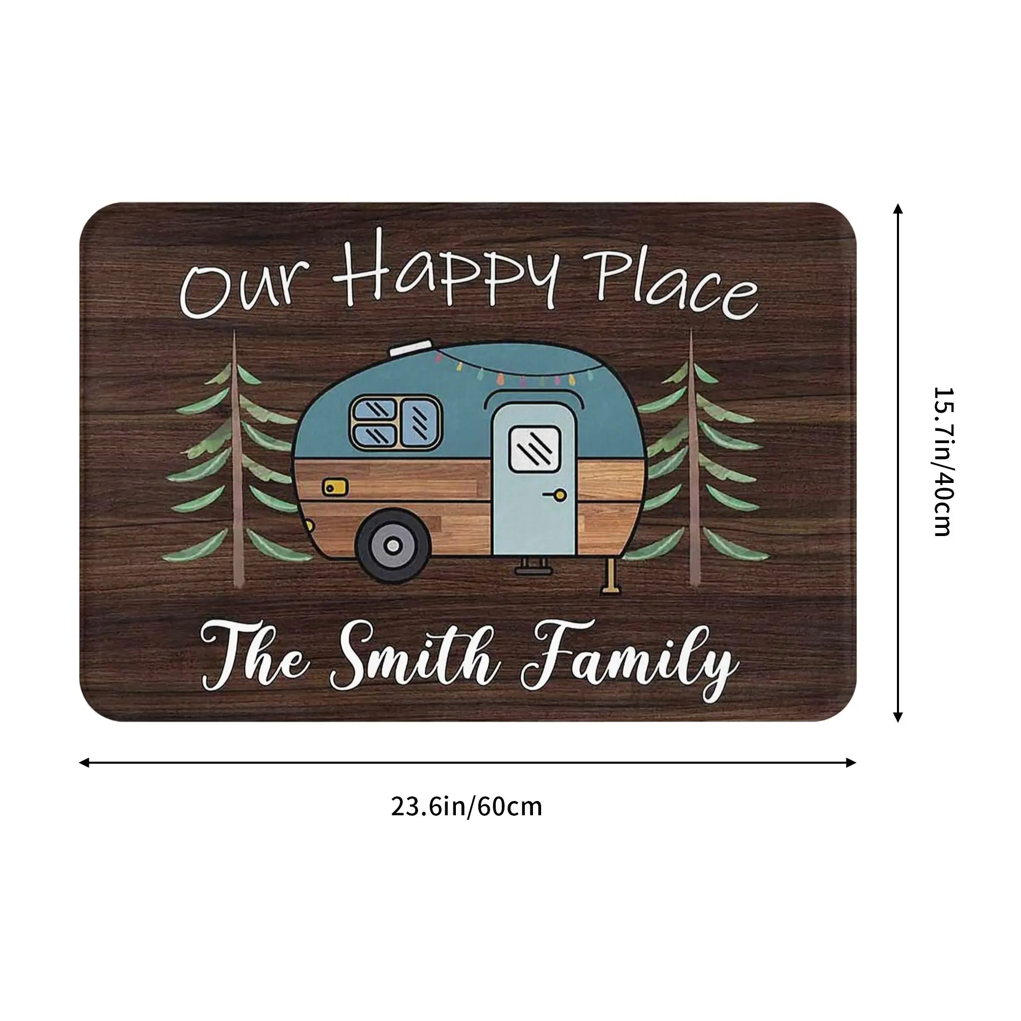 Personalized Camper Doormat Our Happy Place Custom Camping Door Mat with Family Name Indoor Funny Entrance Camp Welcome Door Mat