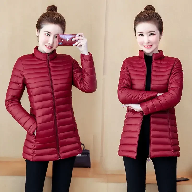 Women's down Cotton Jacket Coat Lightweight Long Style Middle-aged plus Size Slimming Spring Cotton Wear Korean Version