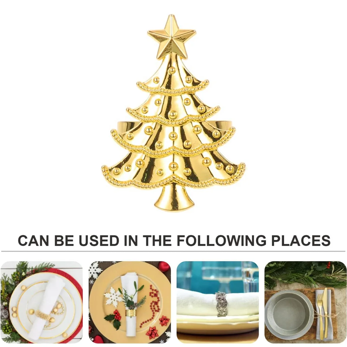 

E5 Napkin 6PCS Rings Set for Christmas Winter Wedding, Gold Christmas Tree Metal Home Table Decorations, for Kitchen Banquet