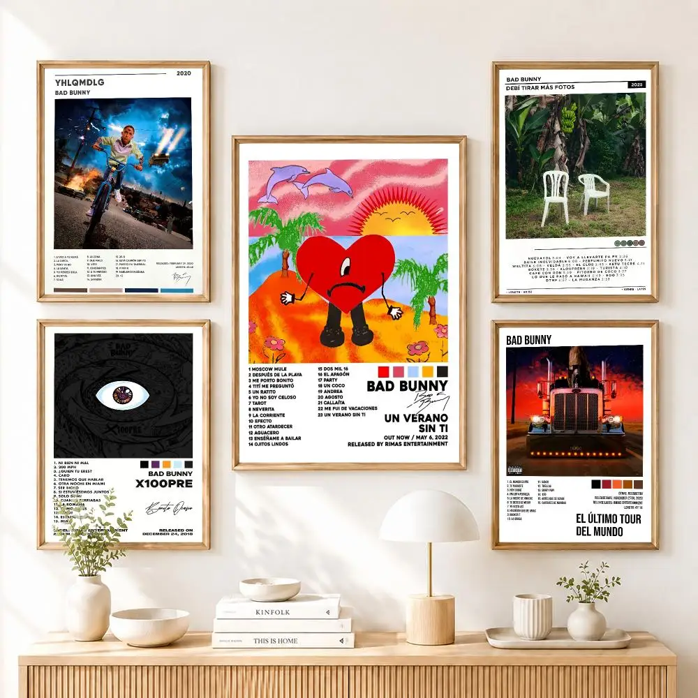 B-Bad B-Bunny Poster Home Living Bed Room Bar Hallway Sticky Wall Art Printing Aesthetic Decor