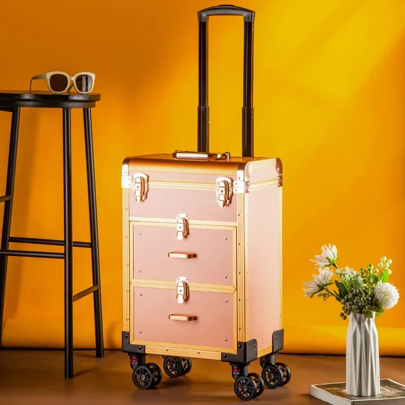 Professioneller Trolley-Make-up-Koffer mit großer Kapazität, tragbares kosmetisches Rollgepäck, Nagelkunst, Tattoo, Schönheit, Reisekoffer