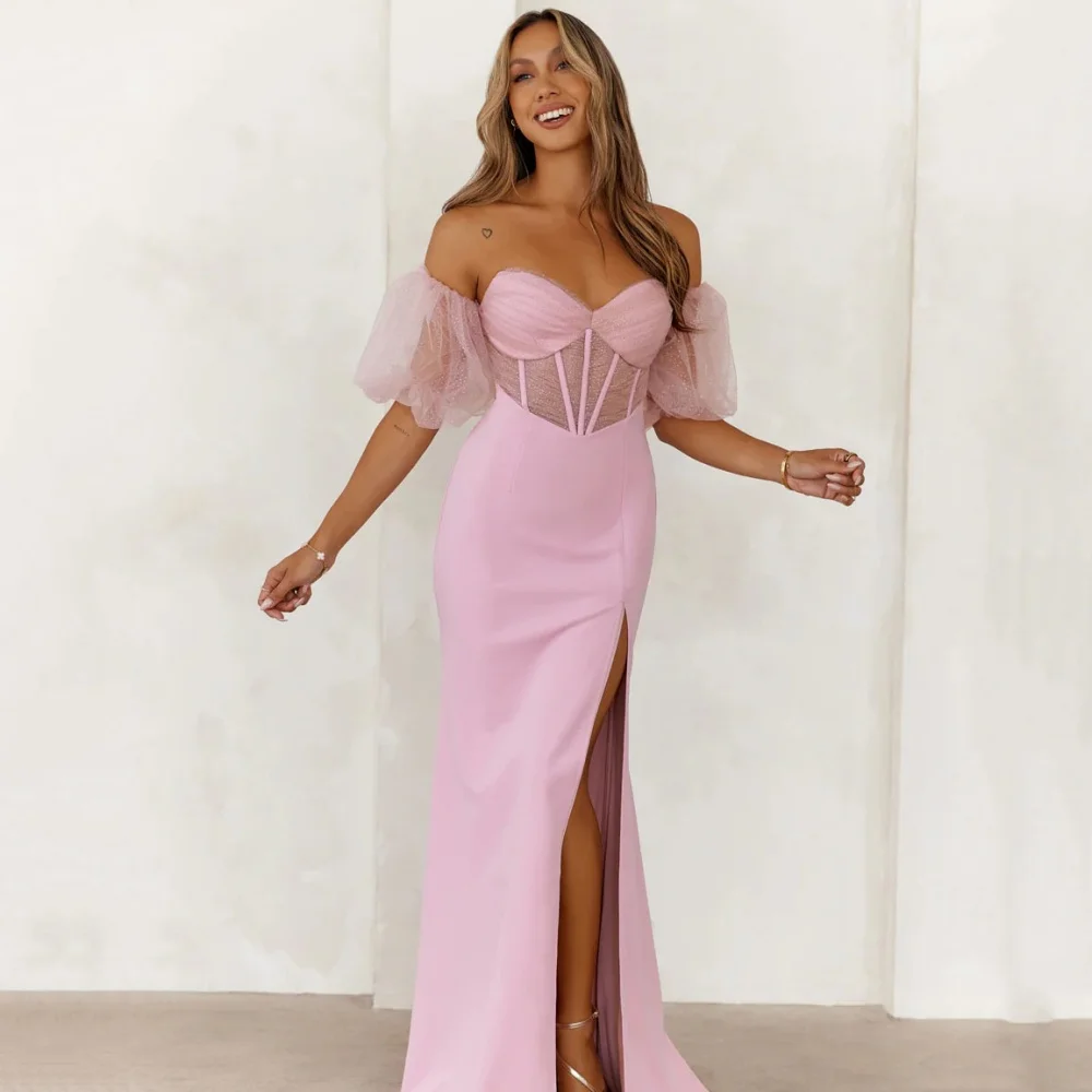 

Elegant Customized Prom Dresses Mermaid Sweetheart Neck Party Gowns Simple Split Evening Dress Illusion Vestido De Novia