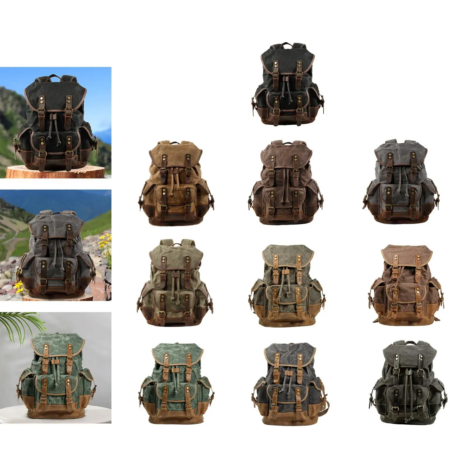 

Canvas Backpack Outdoor Portable Knapsack for Mountaineering Camping Fishing