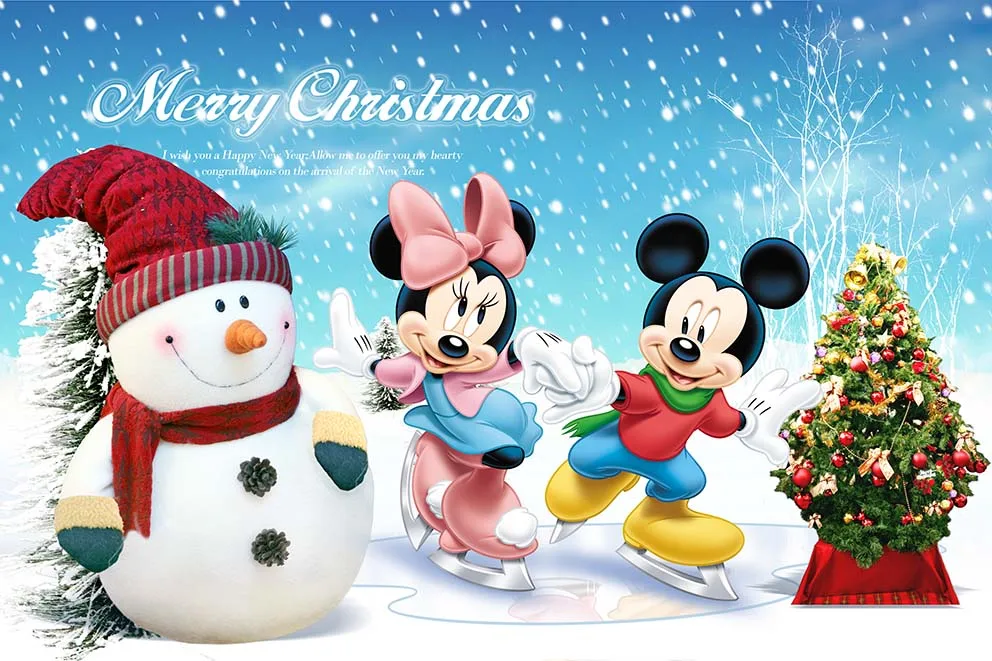 Merry Christmas Photography Backdrop Boy and Girl Mickey Photo Background Cartoon for Kids Birthday Party Supplies Decorations