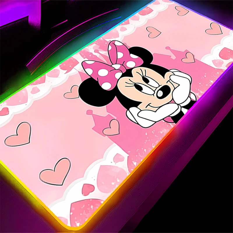 Tapis de souris LED RGB en caoutchouc, motif tapis de jeu, accessoires PC, tapis de bureau antidérapant, tapis de Table m-minnie, clavier de bureau