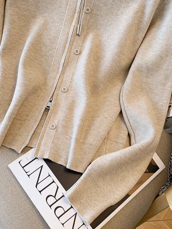 

Корейский вязаный свитер с воротником-стойкой, женский повседневный вязаный свитер с двойной молнией, весна-осень, новинка Faion, универсальный супер-косметологический...