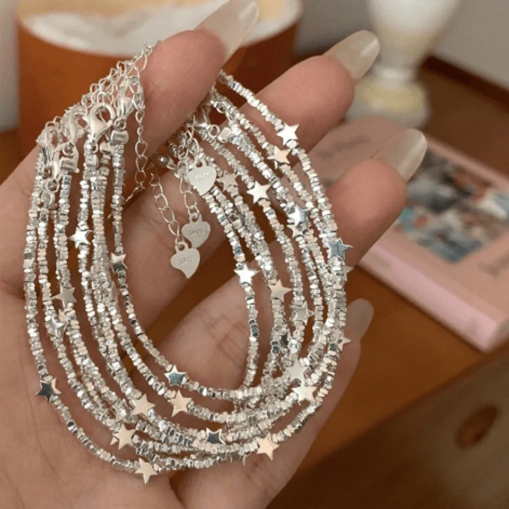 New 925 Silver Geometric Bead Punk Peace of Mind Words Irregular String Bracelet For Woman Girl Fashion Jewelry Gift Dropship