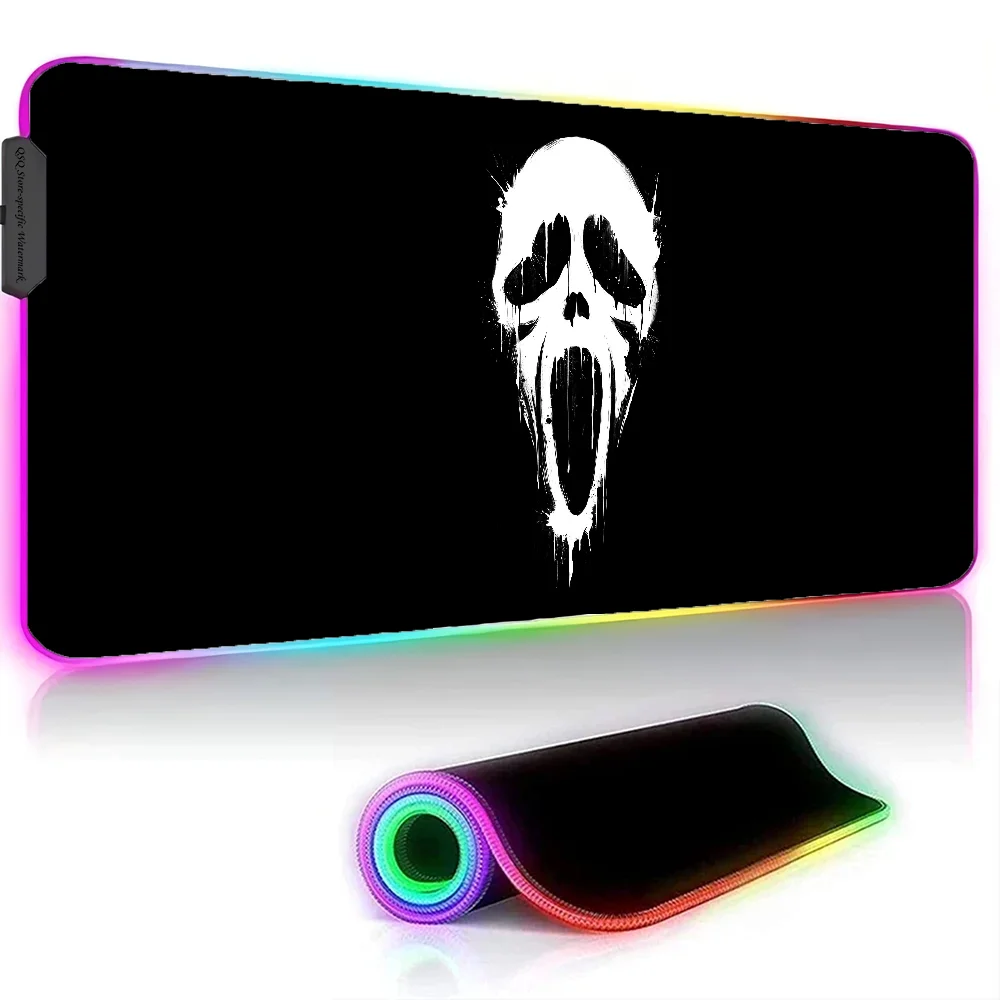 Ghostface Minimal Art Mousepad XXL RGB Gaming Mouse Pads HD Black Gamer Accessories Large LED