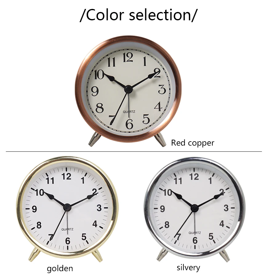 Picture 7: 1pc 3.8-inch Light Luxury Metal Quartz Alarm Clock, Electroplated Metal Shell, Retro Decorative Luminous Desk Clock, No Battery