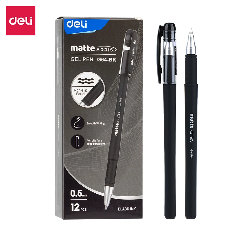 

Deli 12pcs/Box Gel Pen 0.5mm Black Ink Plugged Office School Supply EG64-BK