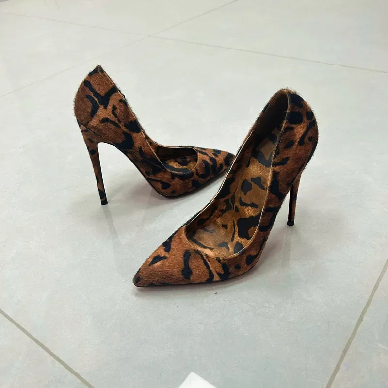 New leopard print 12cm high heels for women slim heels, pointed sandals for women sexy and stylish single shoes for outdoor wear