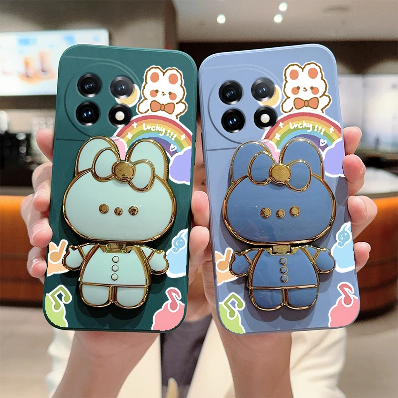 11 R Rainbow Rabbit Holder Silicone Phone Case For Oneplus 11R 11 9Pro 10 10T Nord 2 Nord CE 9RT 9 8T 10R 9R 10Pro Cover