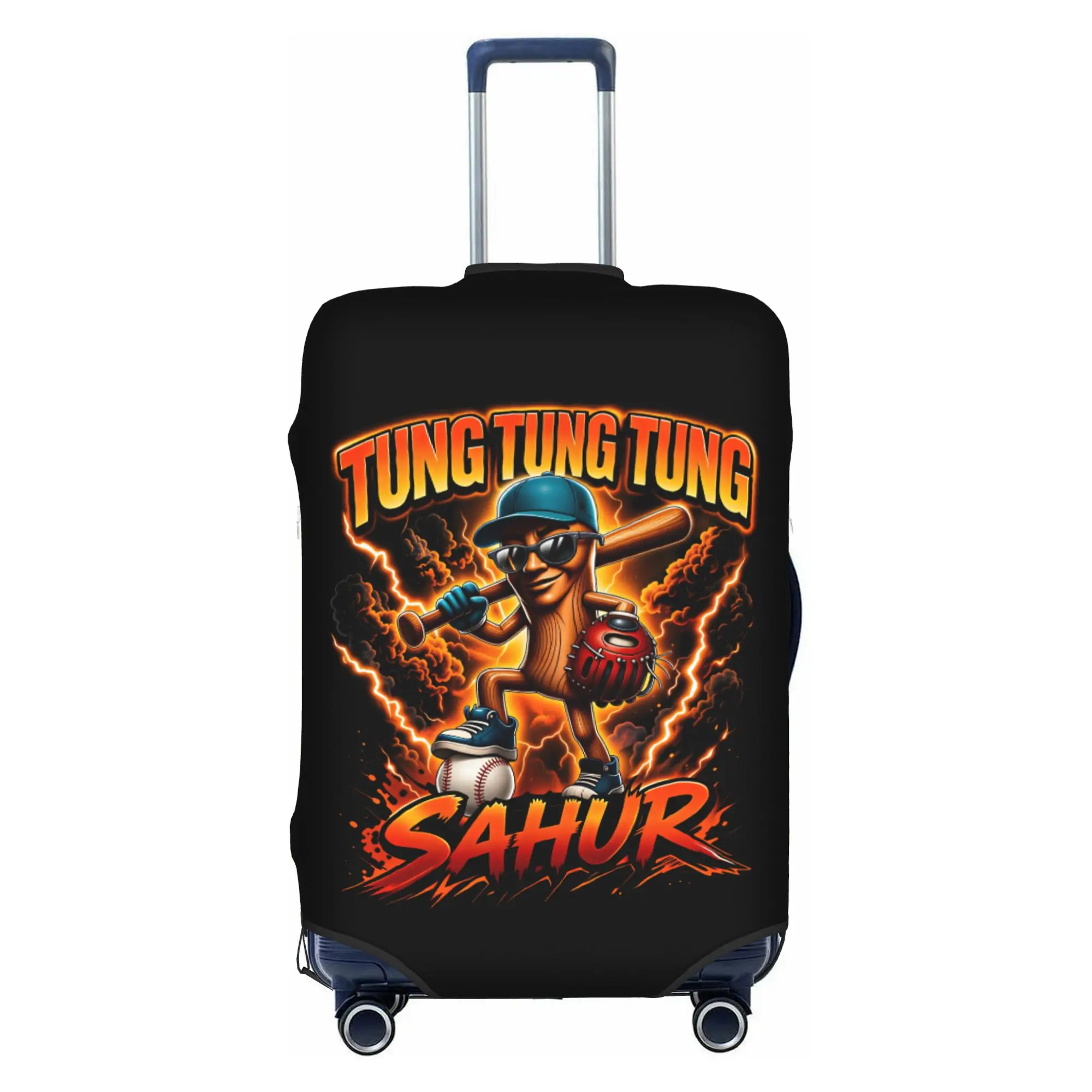 Italian Brainrot TUNG TUNG TUNG SAHUR FUNK Travel Luggage Cover Dust Proof Funny Meme Suitcase Cover Protector Fit 18-32 Inch