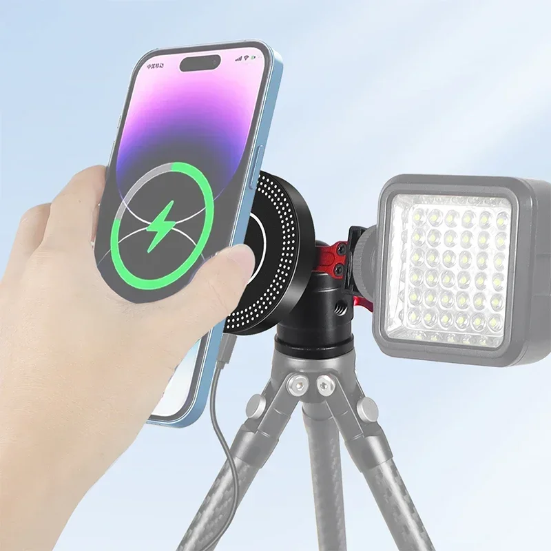 Soporte para teléfono con ventosa magnética Powerwin, orificio para tornillo de 1/4, cabezal de bola para montaje en trípode con cerradura, zapata fría para soporte de trípode MagSafe