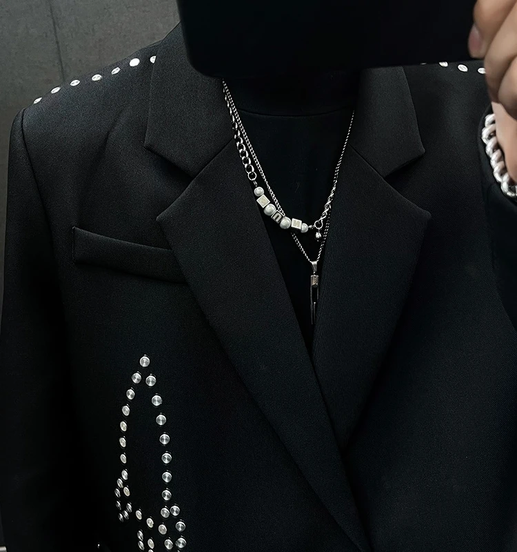 الرجال 2025 الخريف جديد برشام مشبك معدني تصميم البدلة الستر الرجال الموضة تنوعا فضفاض أنيق شخصية السترة الستر