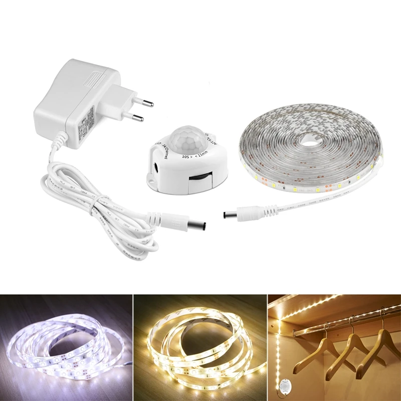 Motion Sensor LED Tape Auto On Off LED Light Strip Tira 1m 2m 3m 4m 5m LED Diode for Kitchen Cabinet Bedside Backlight EU US Kit