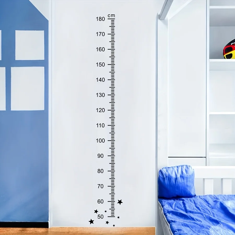 1pc a Large Black Star Height Measuring Ruler Wall Sticker, Measuring 8.8 by 139.45 cm, Perfect for Decorating Rooms, Bedrooms