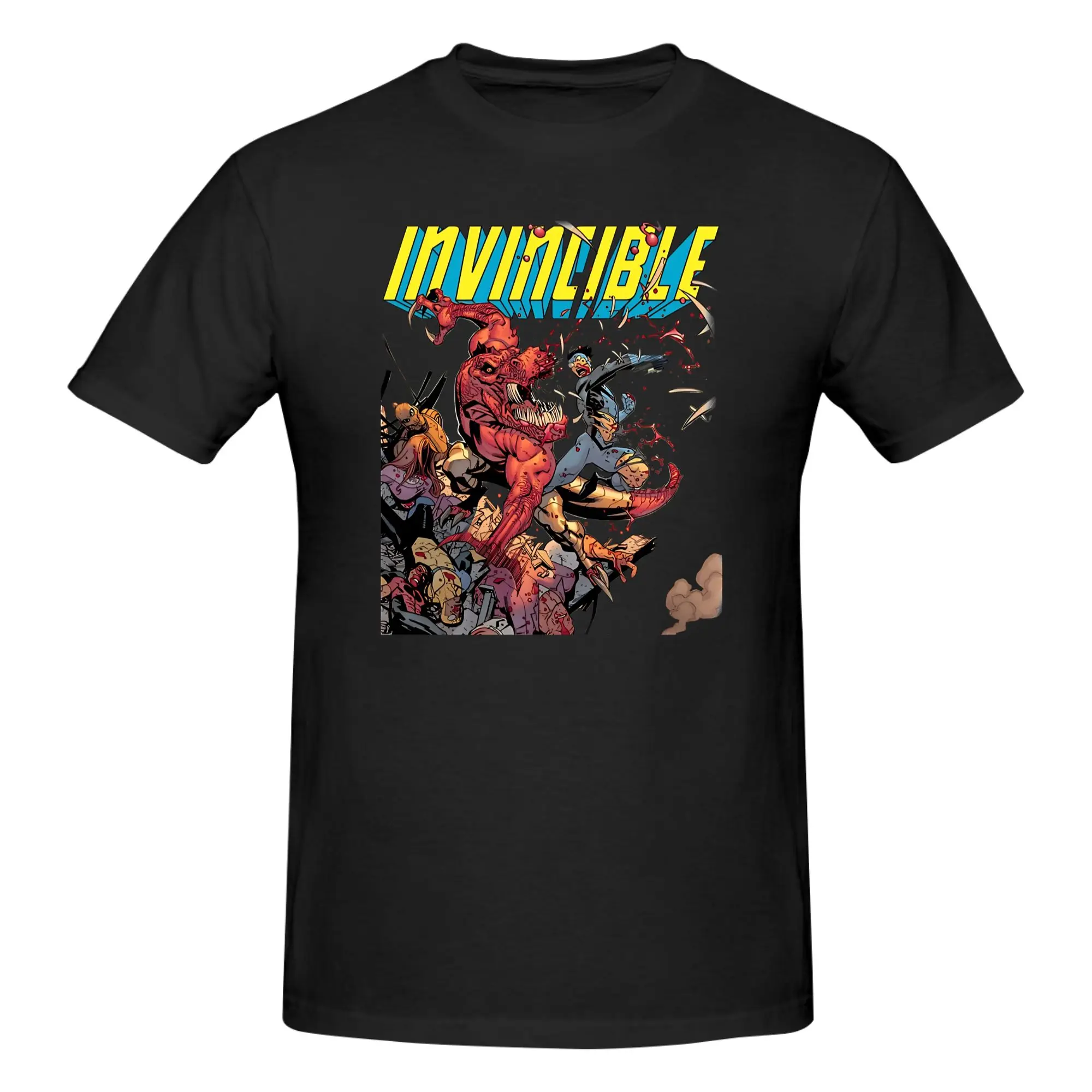 1 Piece Mark Grayson VS Dinosaurus Funny 100% Cotton T-Shirt I-Invincible Comic Tops Tees For Men