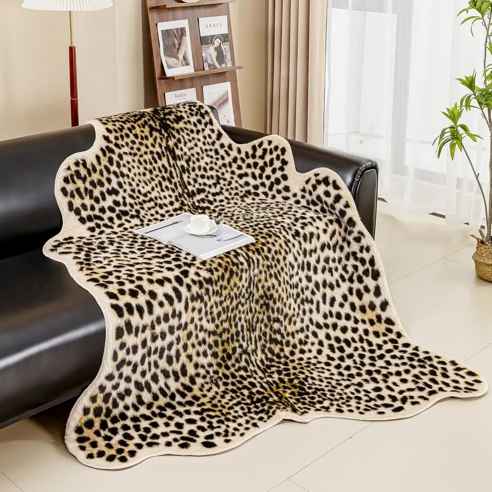 Multicolored Faux Cheetah Print Rug, 5.2x7 ft, for Living Spaces and Bedrooms