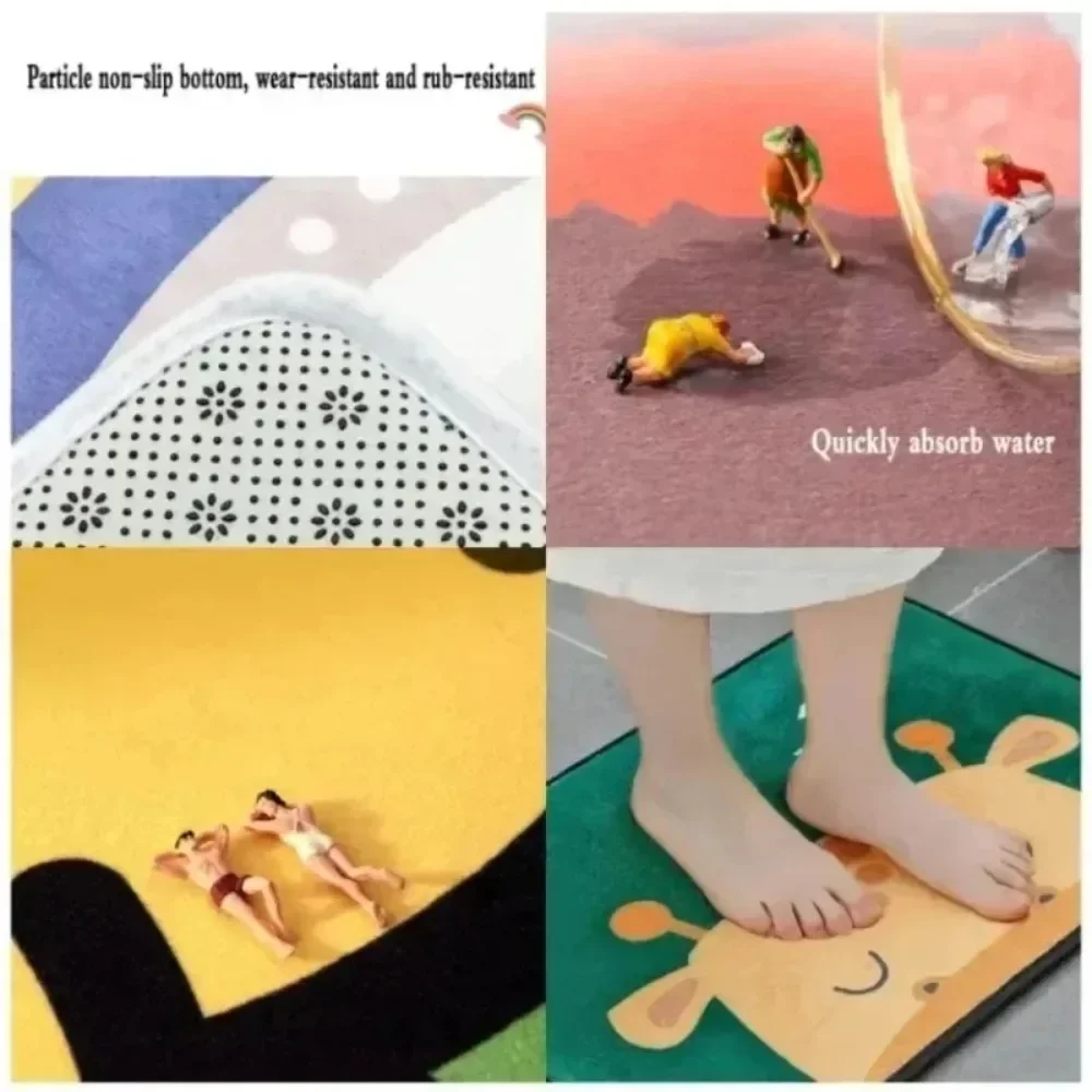 الكرتون القط السجاد حصيرة البساط الأزرق الأحمر شريط تصميم مع نص MEOW لطيف عدم الانزلاق الكلمة حصيرة للمنزل الديكور سجادة باب المنزل حصيرة #6