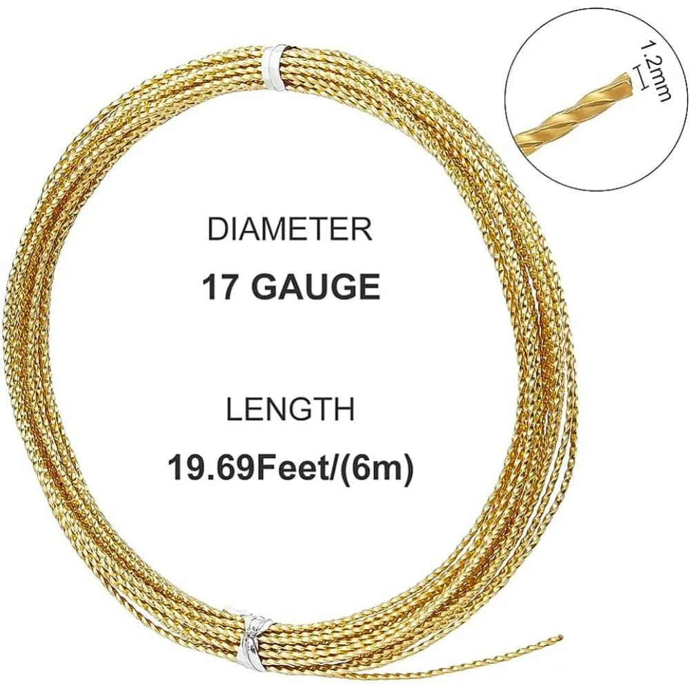 20FT 17 Gauge Golden Craft Brass Wire 1.2mm Thick Round Jewelry Copper Wire for Beading Ring Making and Other Jewelry Crafts