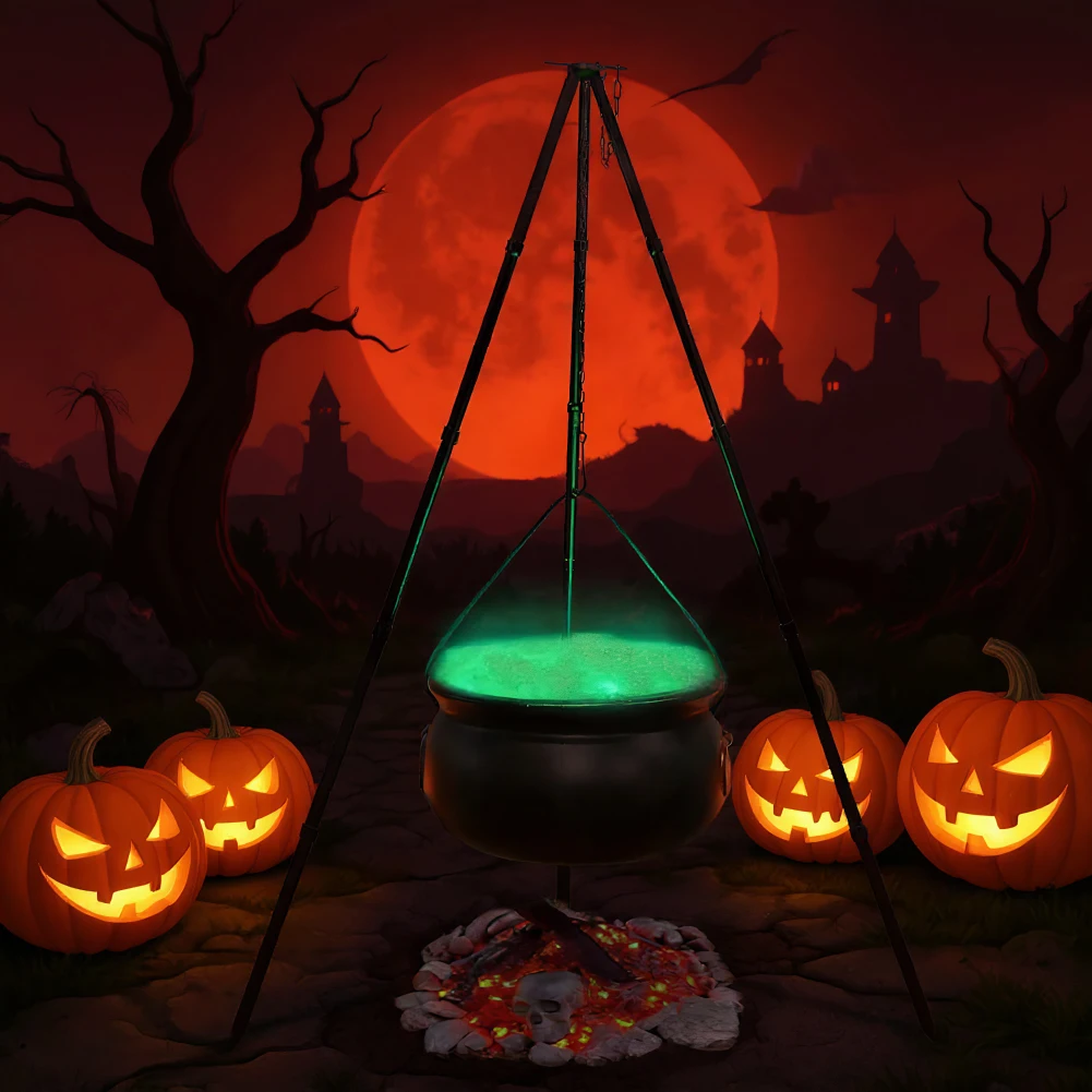 

Украшения на Хэллоуин, уличная черная пластиковая чаша, декор, 8-дюймовый котел ведьм на штативе для двора, патио, сада, газона, украшения