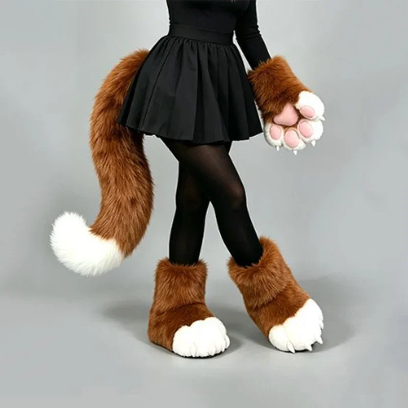 着用可能なファースーツ用パウブーツ、ぬいぐるみのような巨大な猫や熊の爪の靴、コスプレやハロウィンの仮装パーティー用のかわいいふわふわの動物の足