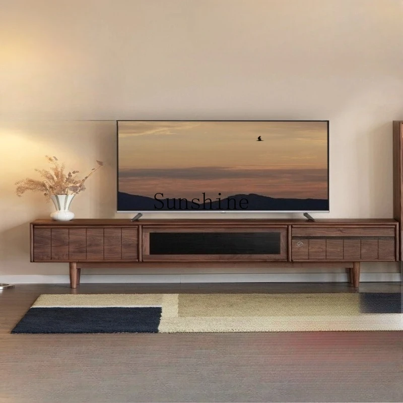 

North American simple small apartment black walnut all solid wood living room TV cabinet