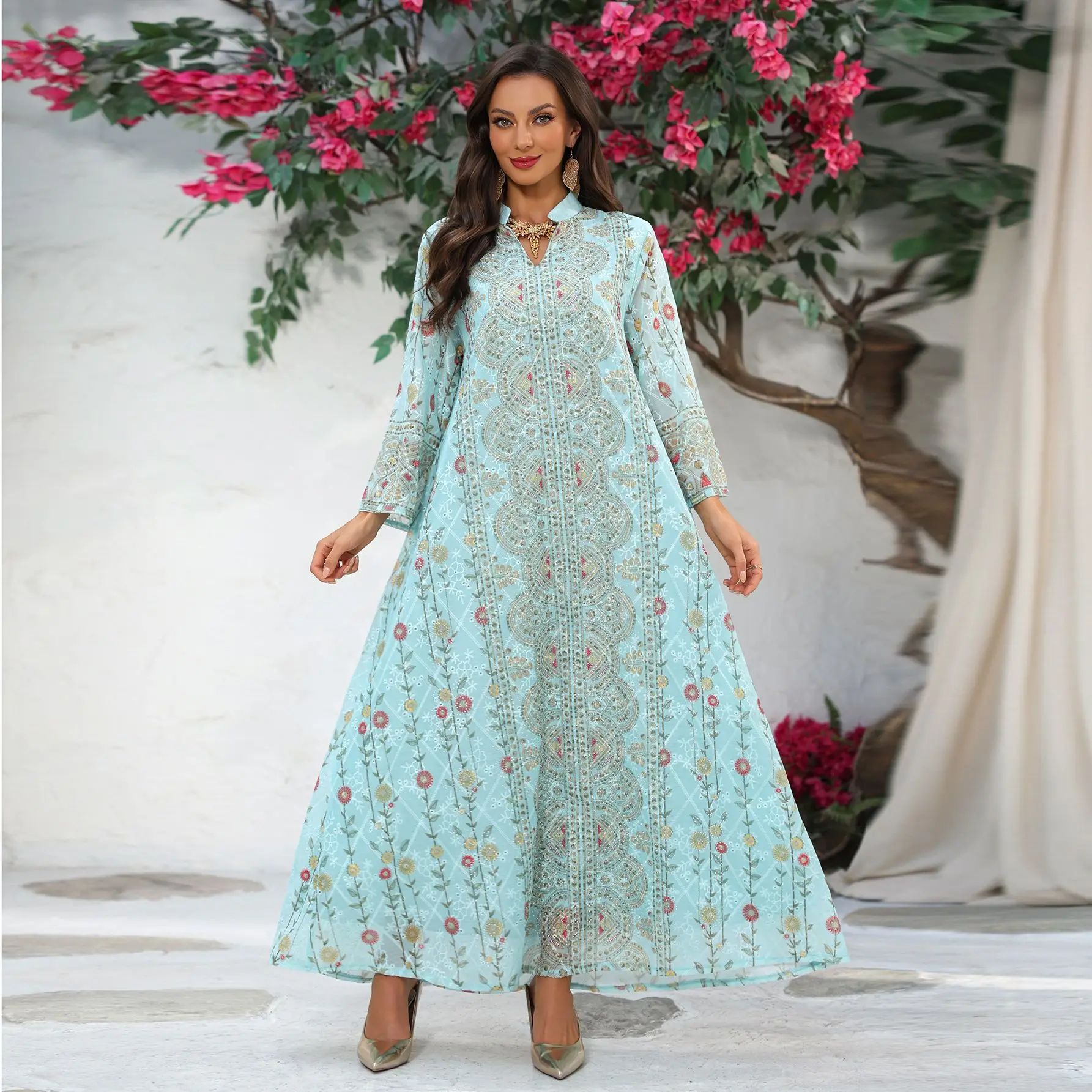 Women Eid Abaya Dresses Dubai Party Dress Diamonds Kaftan Ramadan Arab Vestidos Muslim Morocco Jalabiya Abayas Islam Long Robe 2