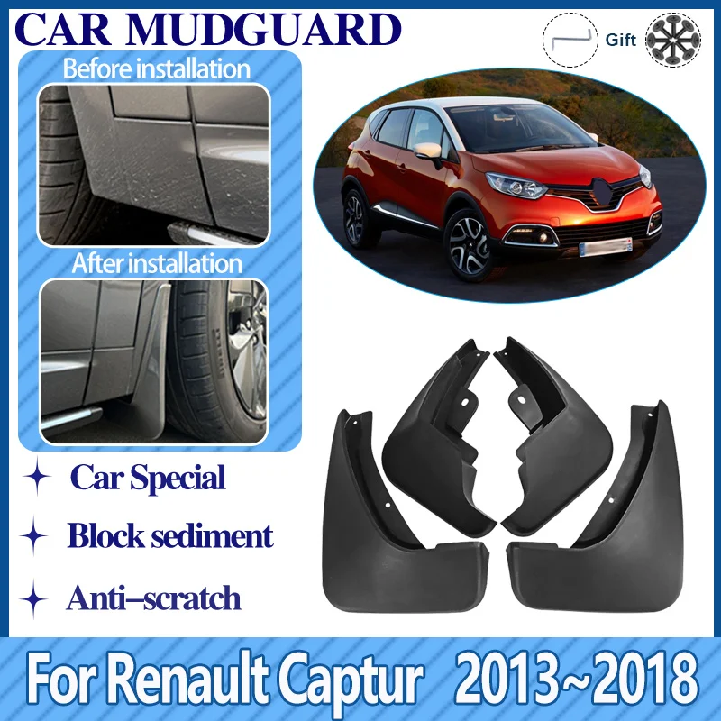 For Renault Captur J87 2013 2014~2018 Car Front Rear Wheel Fender Anti-splash Mudguards Mudflaps Kit Antifreeze Car Accessories