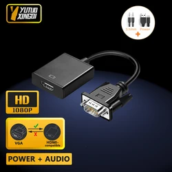 Convertidor de vídeo VGA a HDMI, 1080P, Vga macho a HDMI, portátil, con Monitor, Cable de Audio y vídeo, convertidor de TV