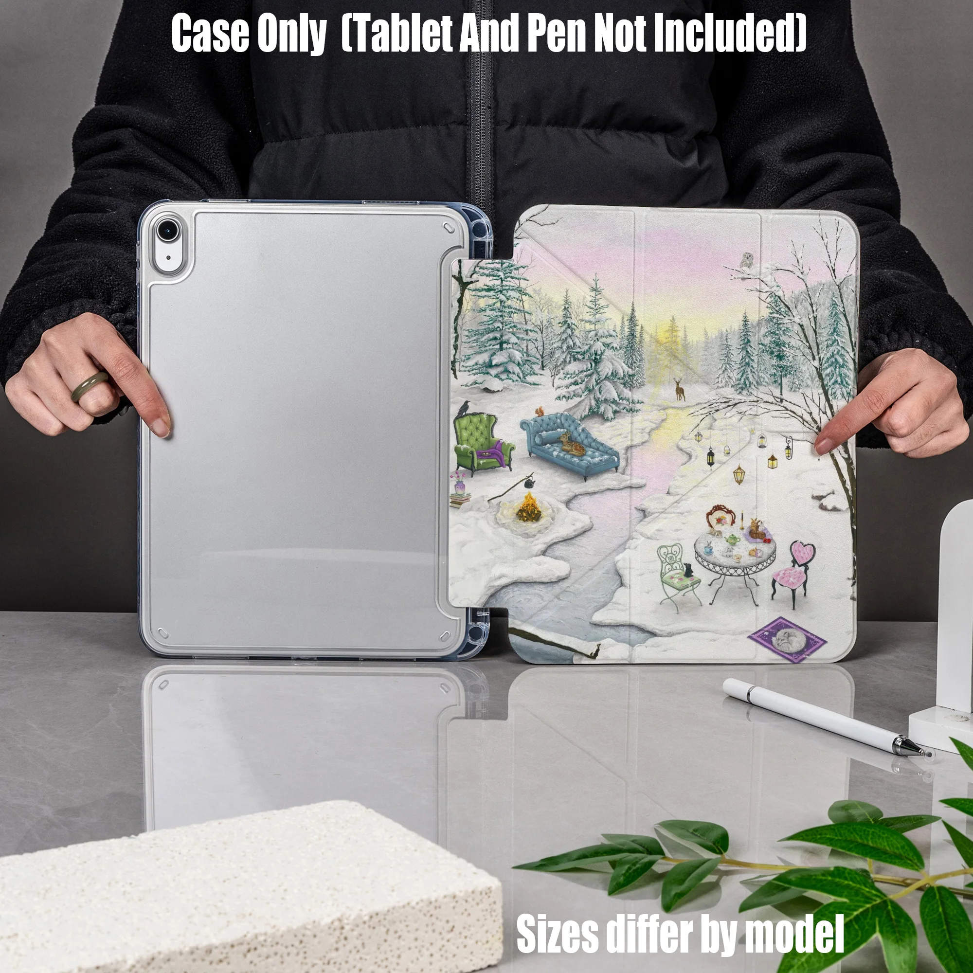 

Minimalist Y-Fold Acrylic Gray Delicate Heart Art Print iPad Case For Apple iPad Pro 12.9 Air 3 Mini 5 9th Gen Cover